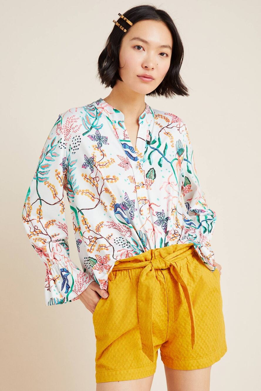 New Anthropologie Cadiz Top by Aldomartins $148 SMALL Floral Henley Style Blouse